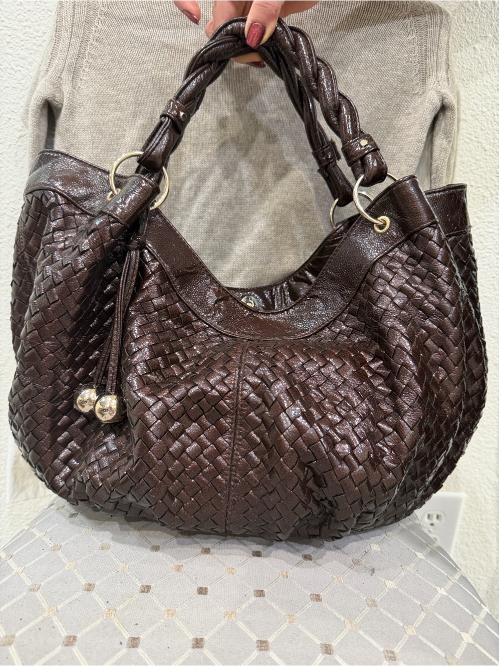 Loeffler Randall Brown Woven Leather Hobo Shoulder Bag